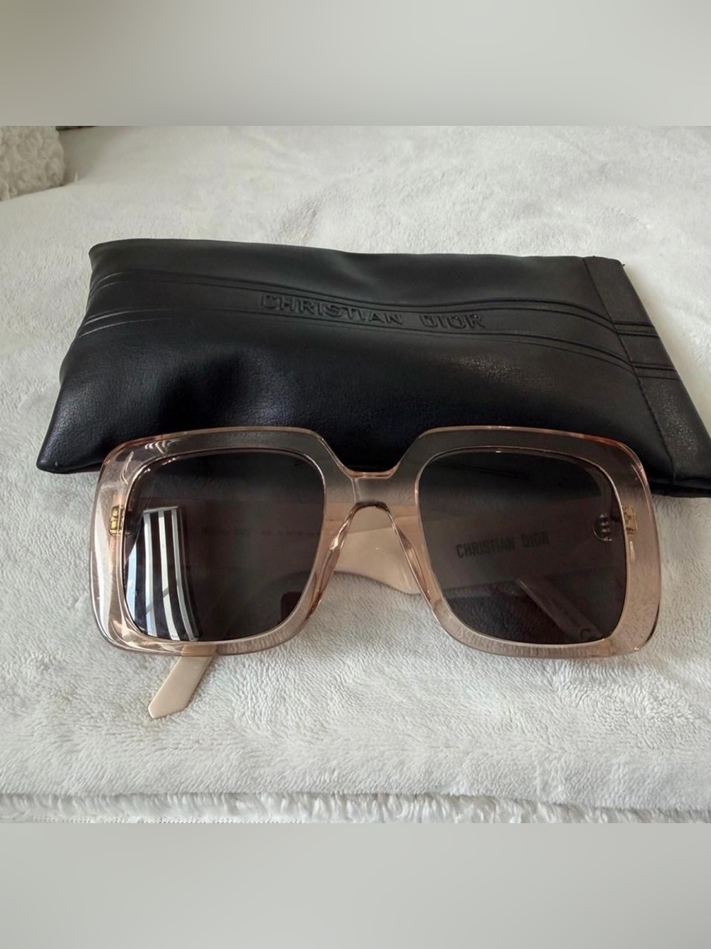 Authentic Christian Dior Oversized Square Sunglasses Rose Gold Beige w/ Case
